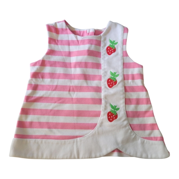 The Beaufort Bonnet Company Pink White Striped Strawberry Sleeveless Top Girls 6 - Picture 2 of 10